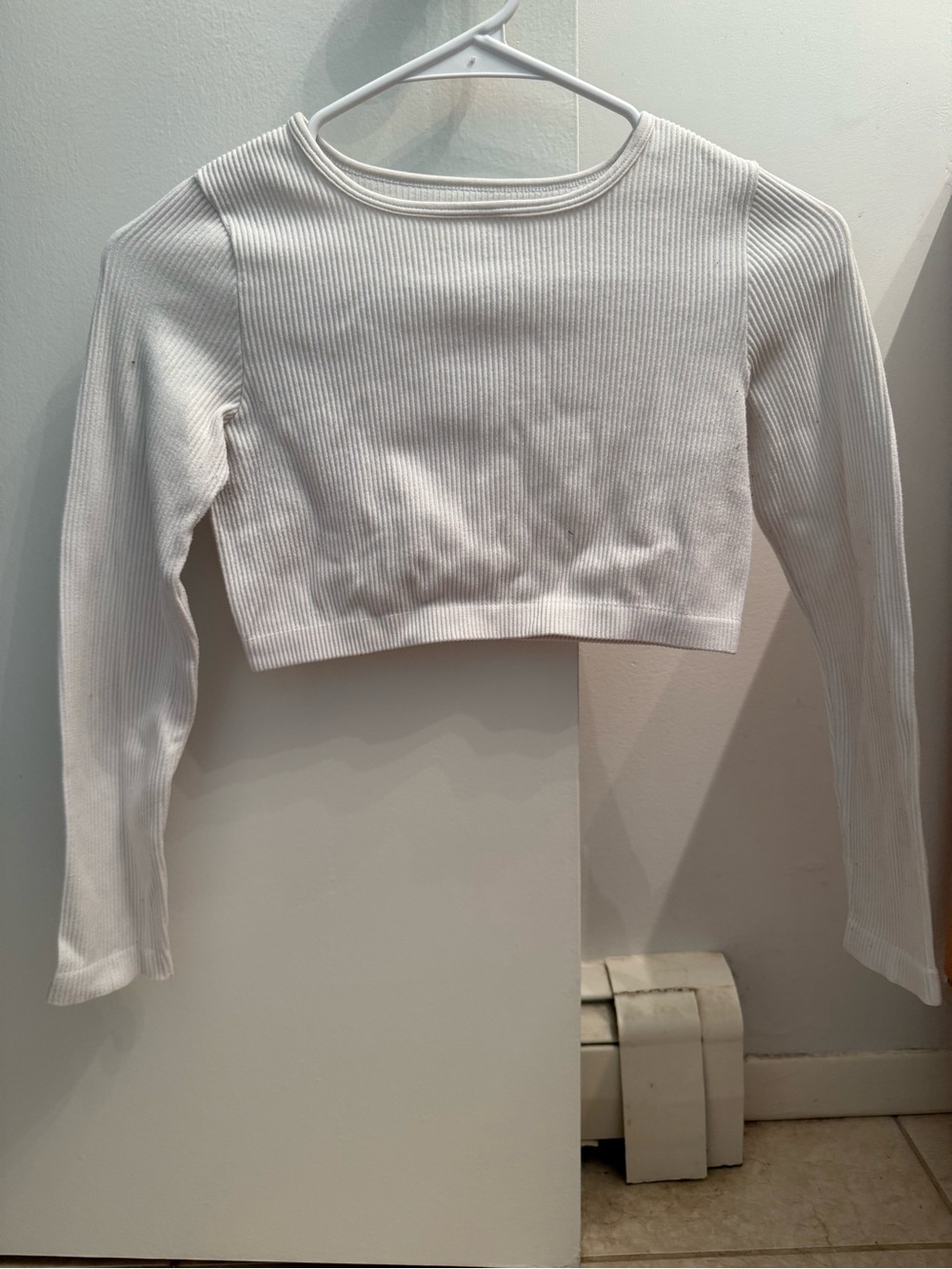 Suzette Ribbed Solid Long Sleeve Crop Top White